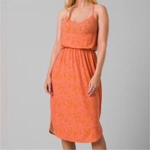 Prana Orange Floral Spaghetti-Strap Midi Dress